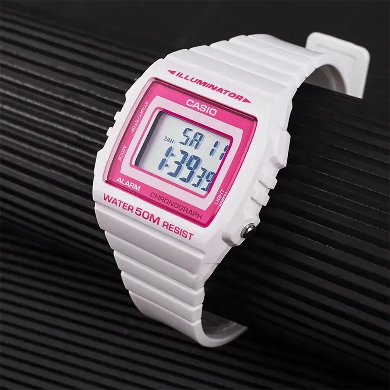 Casio Youth Illuminator Digital Dial White Band Ladies Watch- W-215H-7A2V